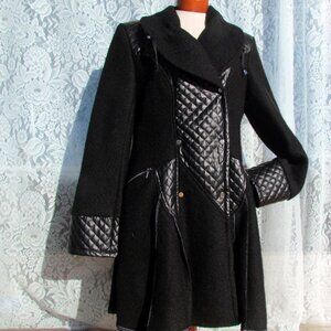 BLACK COAT, WOOL BLEND, L, NWT CHIC, SMART, EDGY STREETWEAR w QUILTED ACCENTS